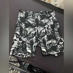 Black and White Leaf Print Shorts